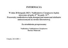 Komunikat - W dniu 28 listopada Nadleśnictwo będzie nieczynne